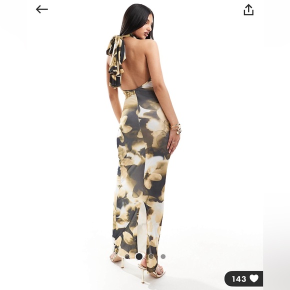 ASOS design mesh twist dress in black and yellow floral design - Picture 3 of 6